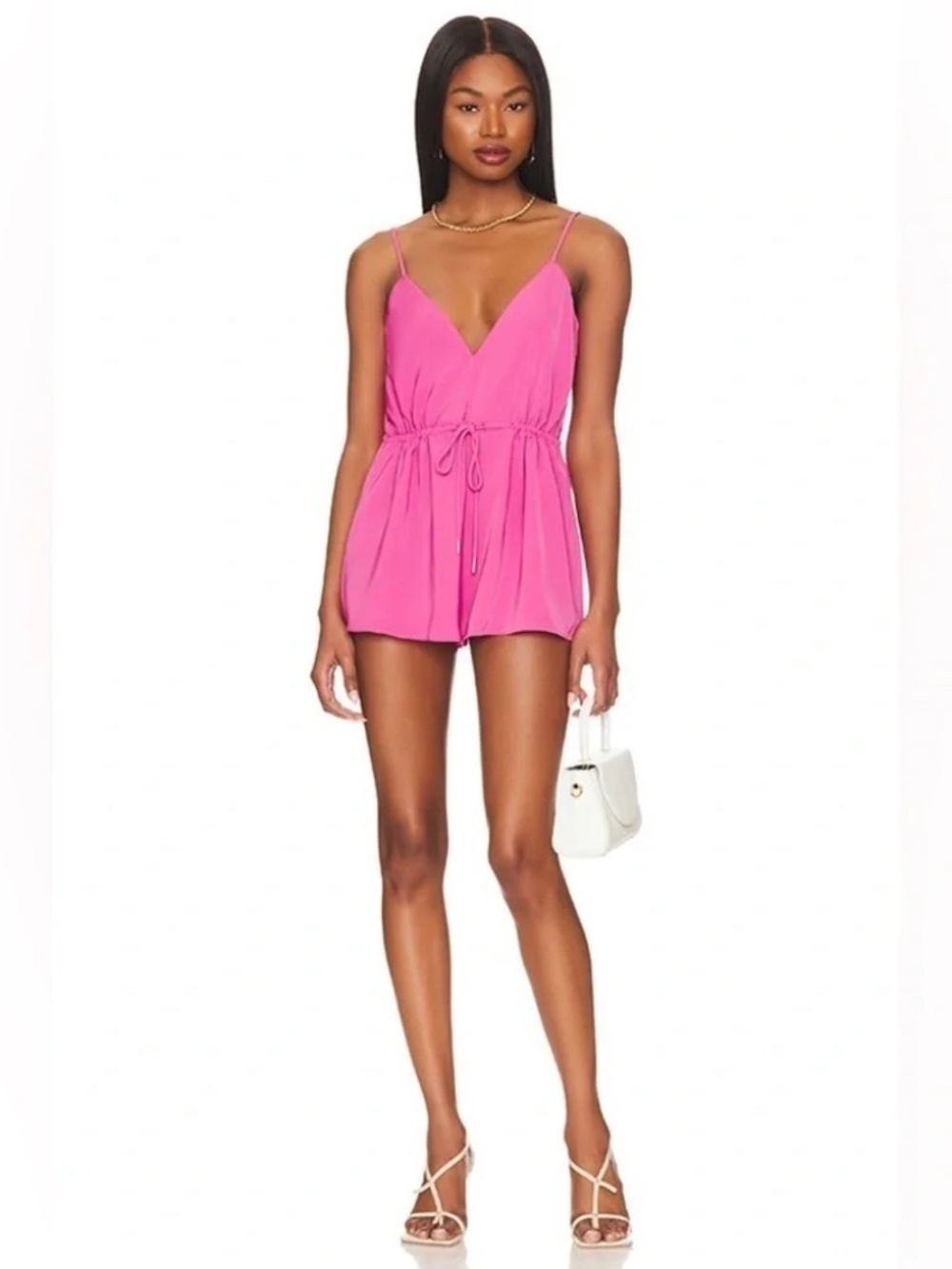 Superdown Austin Deep V Romper Pink Fuchsia Small S